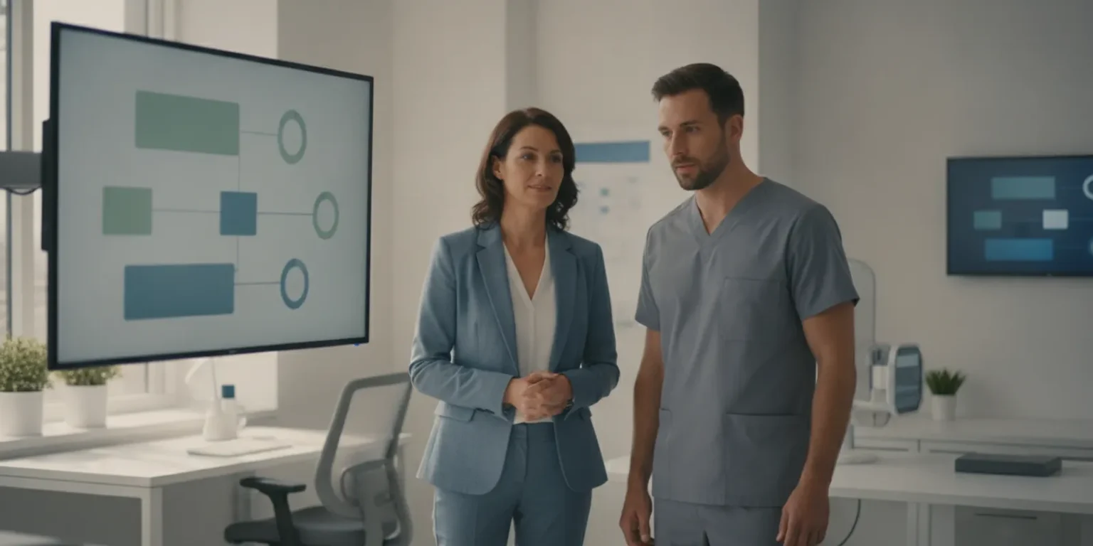 Radiology team reviewing an imaging workflow on a workstation